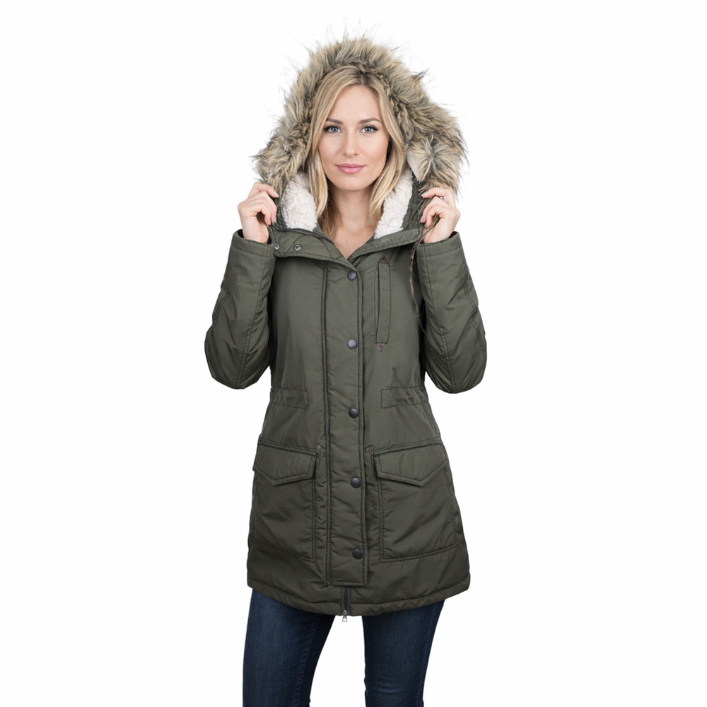 American Eagle Sherpa Lined Winter Utility Parka Hooded Anorak Coat Olive XS